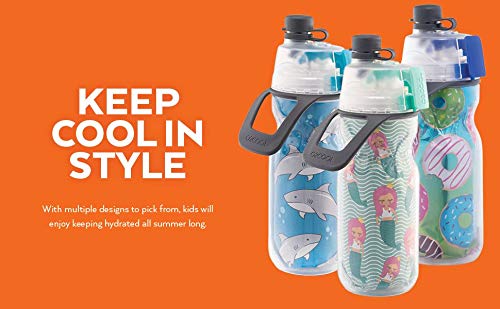 O2COOL Mist 'N Sip Kids Misting Water Bottle 2-in-1 Mist And Sip Function With No Leak Pull Top Spout Kids Water Bottle Sports Water Bottle - 12 oz (Donuts)